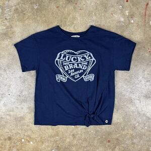 Lucky Brand Women’s XL Navy Blue Graphic Tie-Front Crop T-Shirt